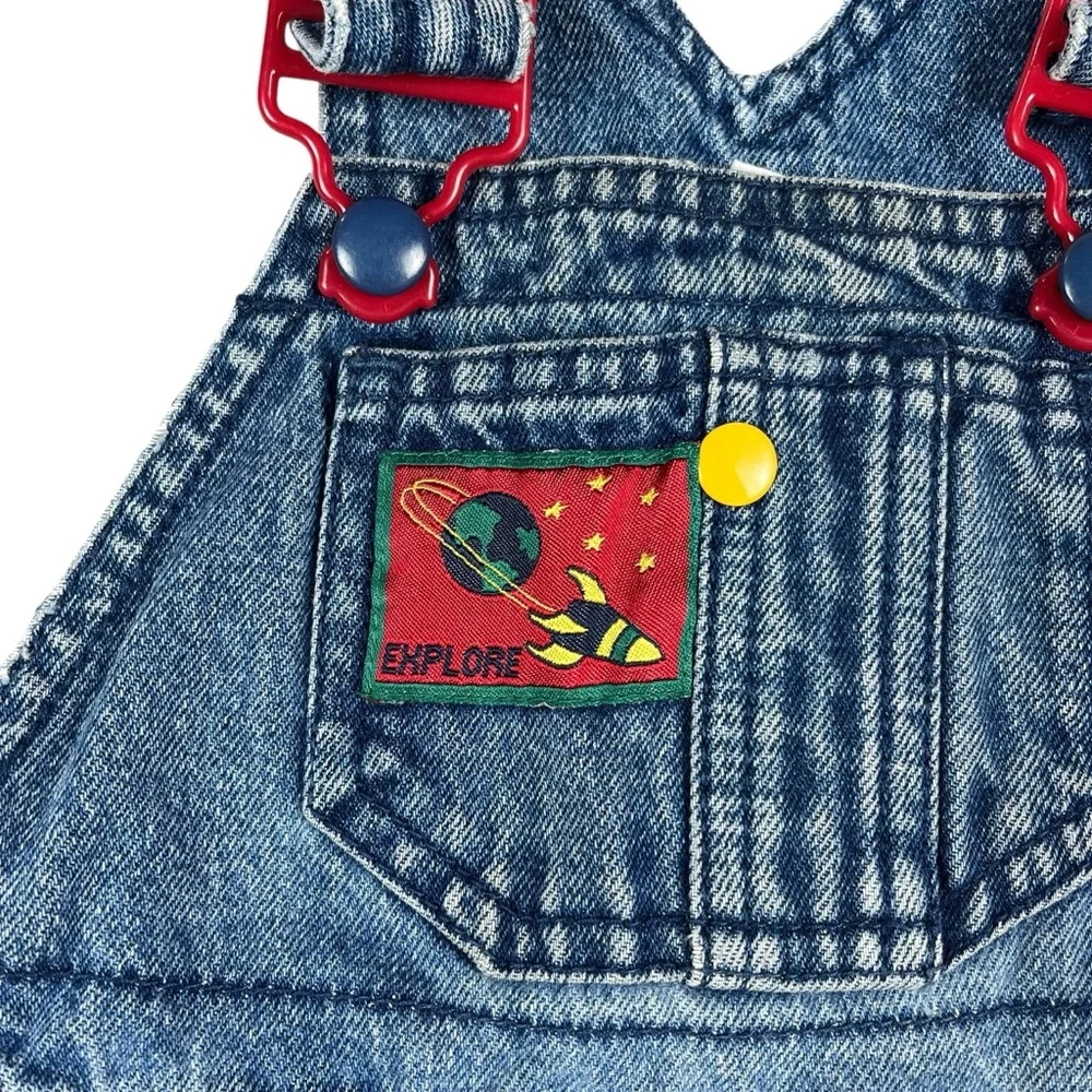 Vintage Gymboree Infant Denim Overalls Space Rocket 